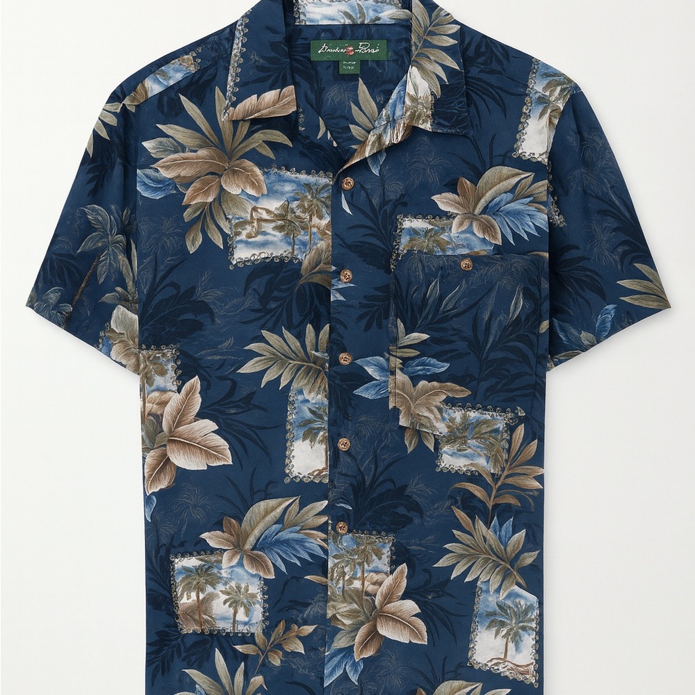 David Taylor Men’s Blue Hawaiian Shirt Tropical Palm Tree Print Size S